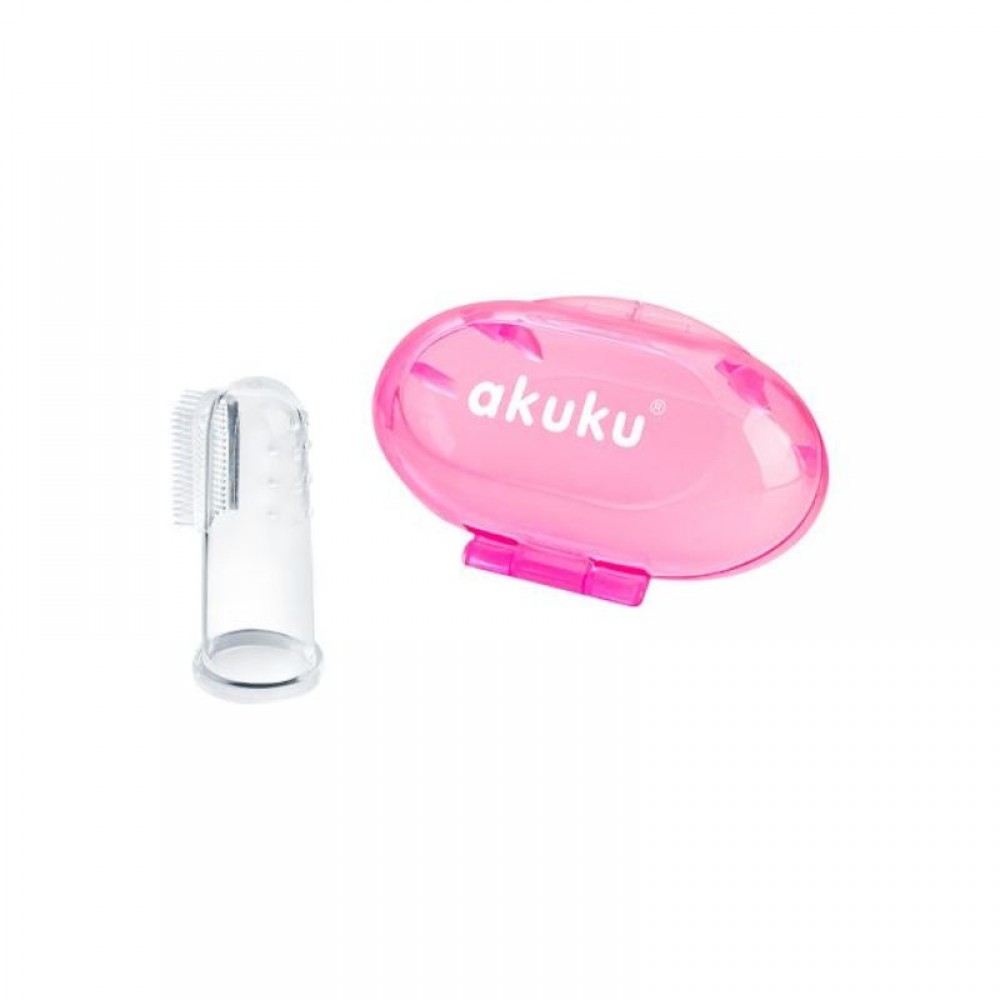 Βρεφική Δακτυλική Οδοντόβουρτσα Σιλικόνης Akuku Pink