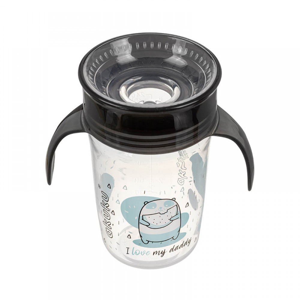 Κύπελλο Akuku 360° με καπάκι και λαβές 240ml Black