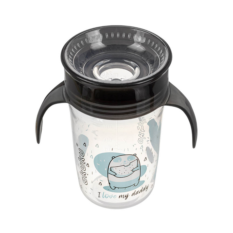 Κύπελλο Akuku 360° με καπάκι και λαβές 240ml Black