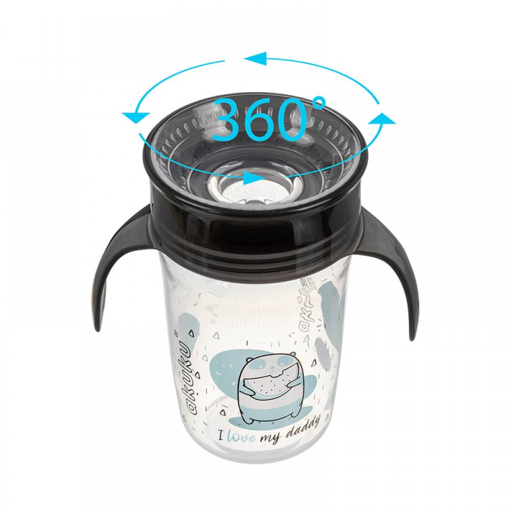 Κύπελλο Akuku 360° με καπάκι και λαβές 240ml Black