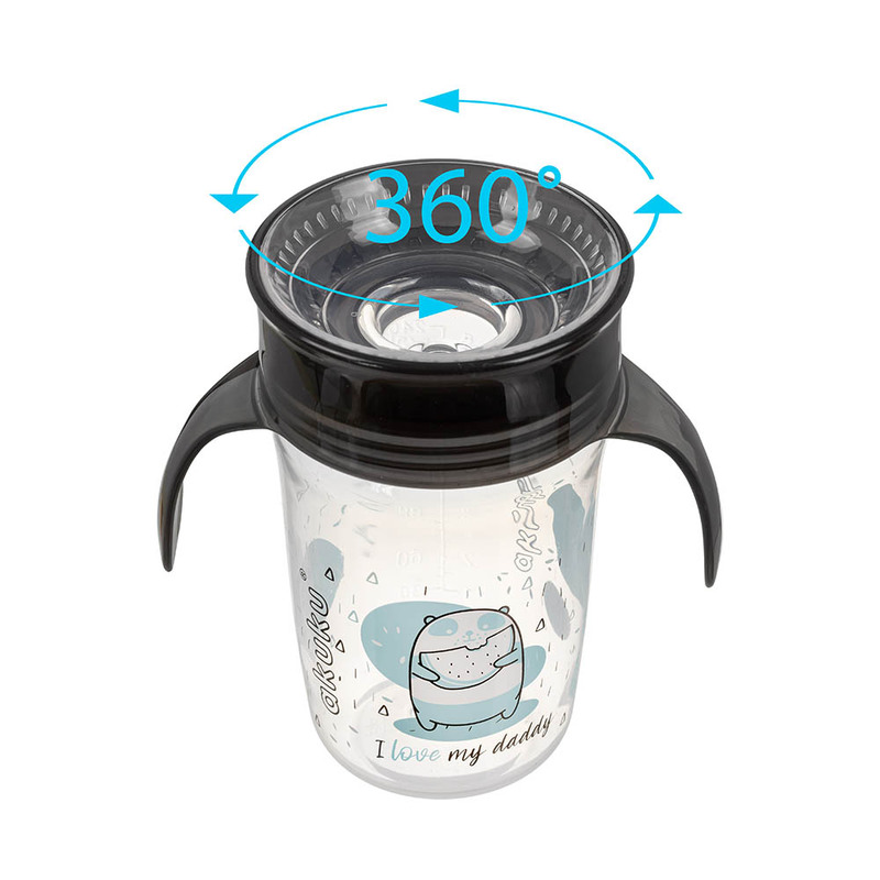 Κύπελλο Akuku 360° με καπάκι και λαβές 240ml Black