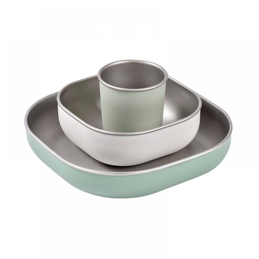 Σετ Φαγητού Ανοξείδωτο Beaba Sage Green (3τεμ.)