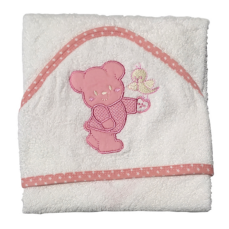 Βρεφική Πετσέτα Μπάνιου με κουκούλα Beaux Bebes White/Pink Teddy I