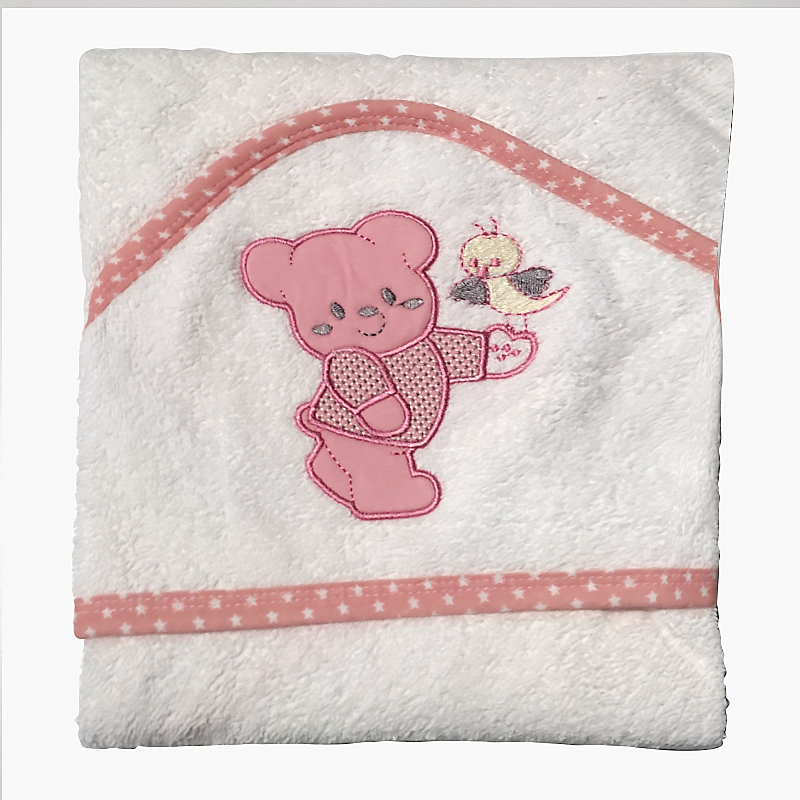 Βρεφική Πετσέτα Μπάνιου με κουκούλα Beaux Bebes White/Pink Teddy II