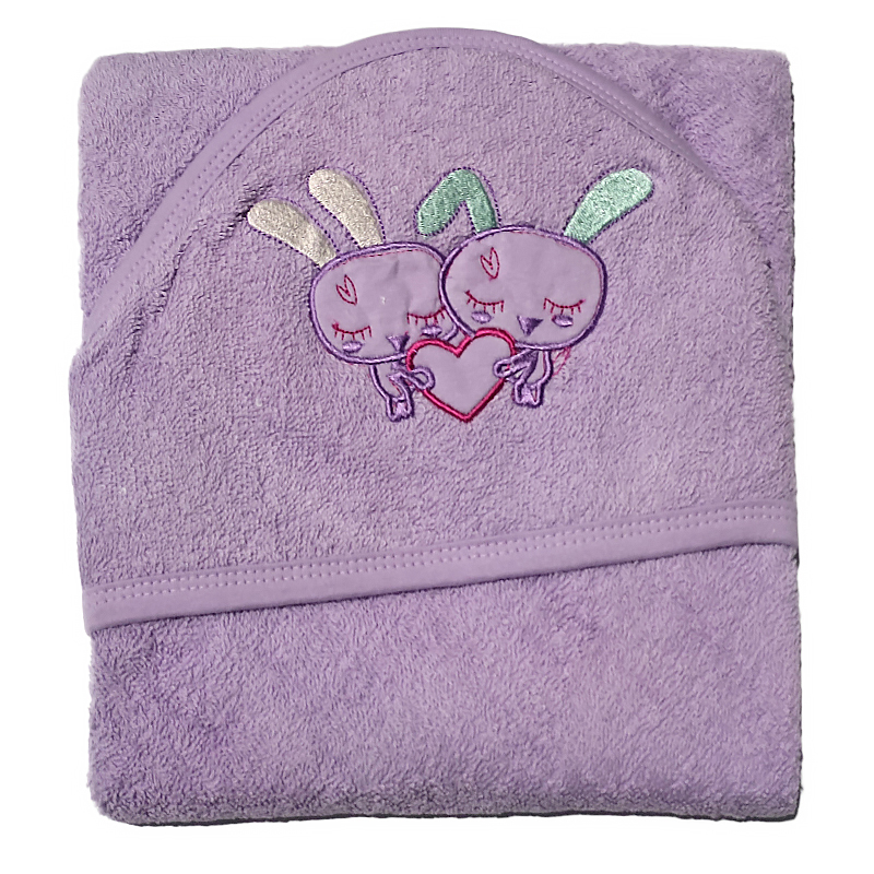 Βρεφική Πετσέτα Μπάνιου με κουκούλα Beaux Bebes Purple Rabbits