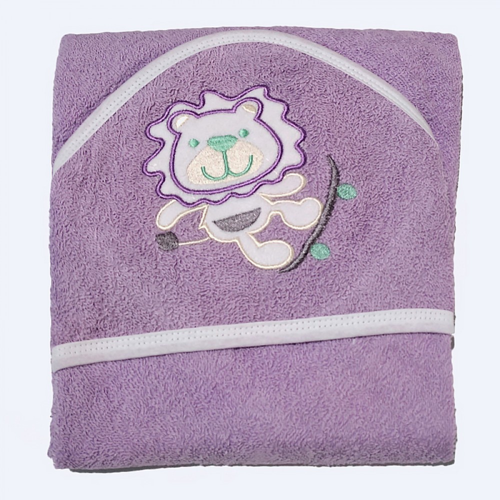 Βρεφική Πετσέτα Μπάνιου με κουκούλα Beaux Bebes Purple Lion