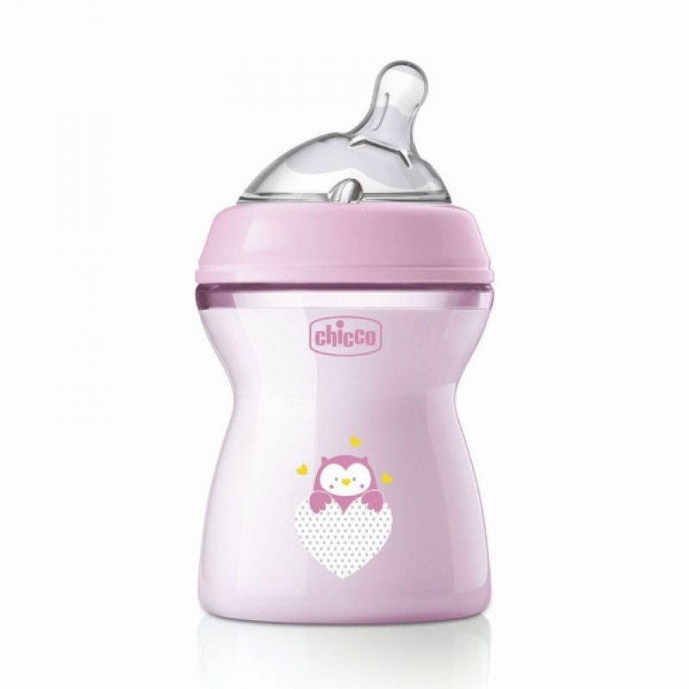 Μπιμπερό πλαστικό, θηλή σιλικόνης Chicco Natural Feeling 250ml Pink Owl