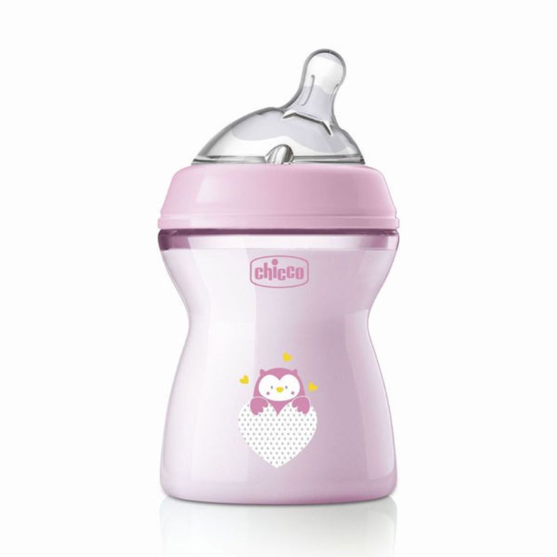 Μπιμπερό πλαστικό, θηλή σιλικόνης Chicco Natural Feeling 250ml Pink Owl