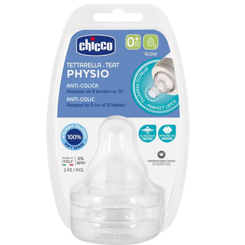 Θηλή σιλικόνης Chicco Physio Anti-Colic Αργής Ροής 0m+ (2τμχ)