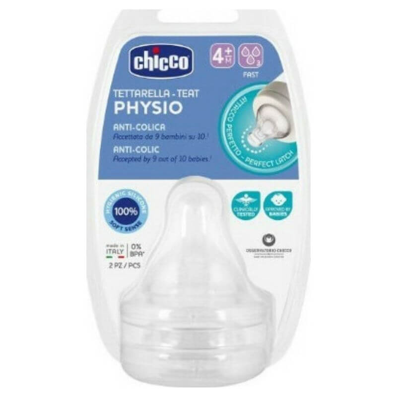 Θηλή σιλικόνης Chicco Physio Anti-Colic Γρήγορη Ροή 4m+ (2τμχ)