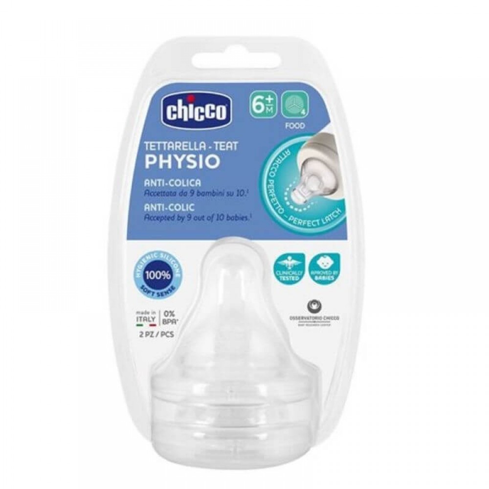 Θηλή σιλικόνης Chicco Physio Anti-Colic Ροή Φαγητού 6m+ (2τμχ)