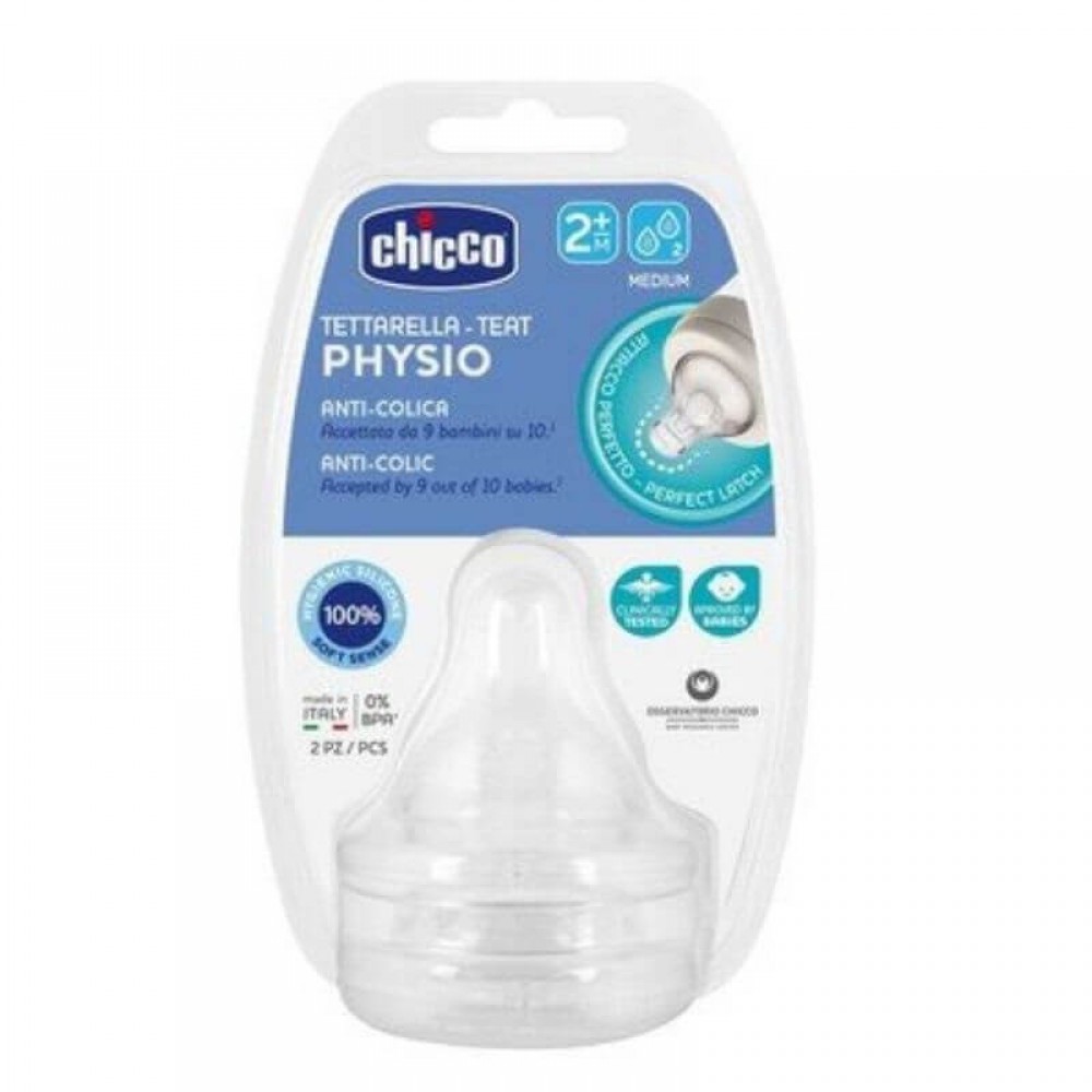 Θηλή σιλικόνης Chicco Physio Anti-Colic Ρυθμιζόμενη Ροή 2m+ (2τμχ)