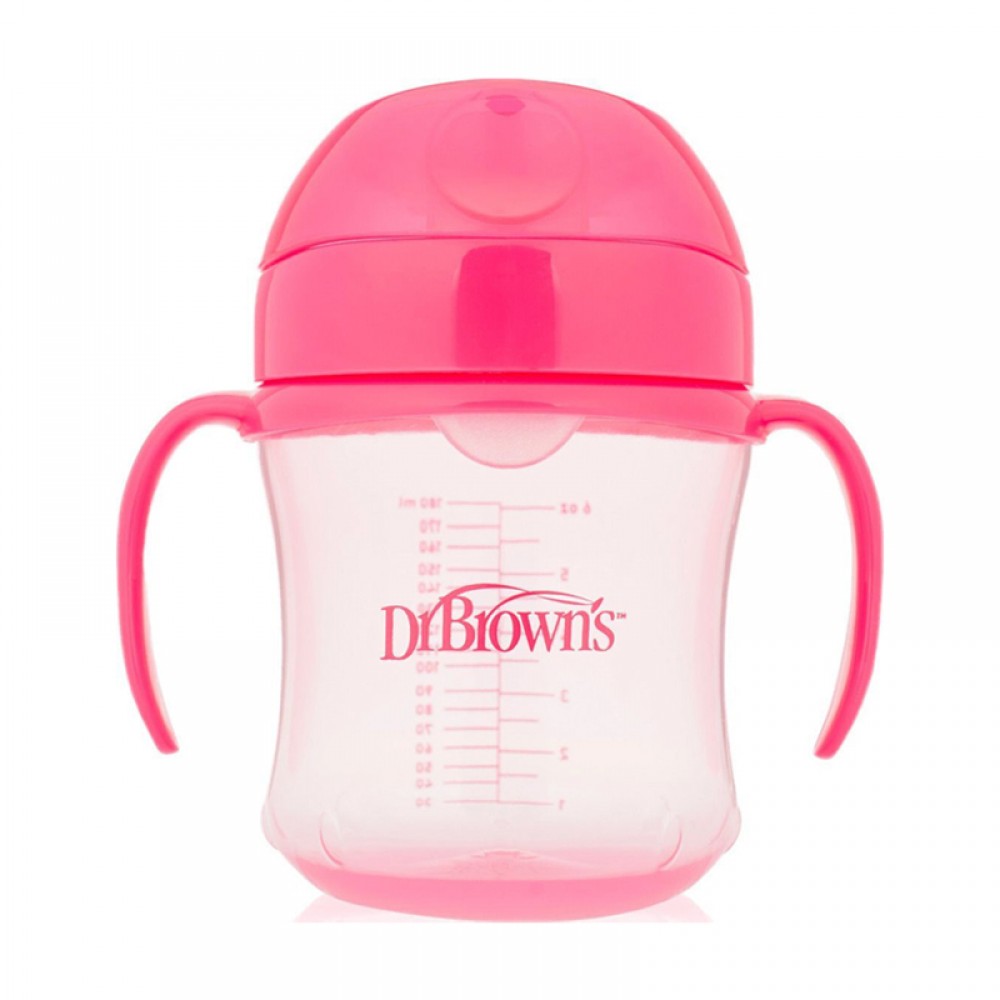 Κύπελλο 180ml Dr. Brown's μαλακό στόμιο με καπάκι και λαβές Ροζ