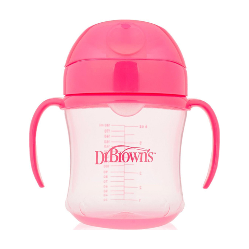 Κύπελλο 180ml Dr. Brown's μαλακό στόμιο με καπάκι και λαβές Ροζ