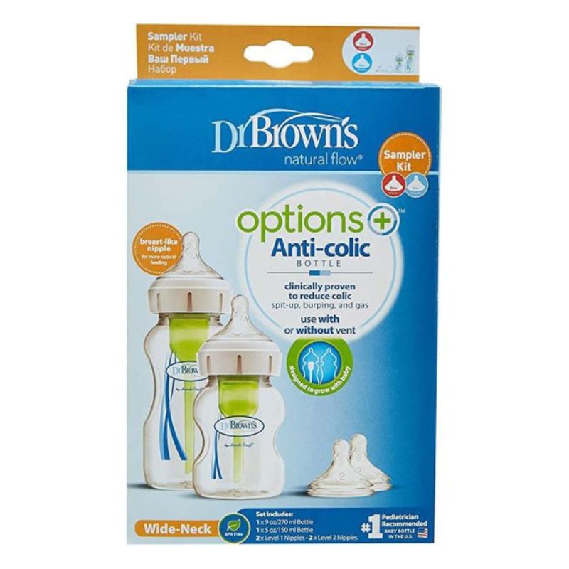 Πλαστικά Μπιμπερό Dr. Brown's Options+ με φαρδύ λαιμό 270ml + 150ml (2 τεμ.)