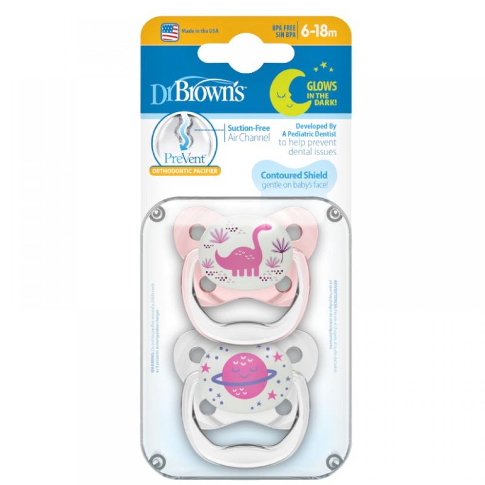 Πιπίλα Νυκτός Dr. Brown’s Πεταλούδα Prevent 6-18m Pink