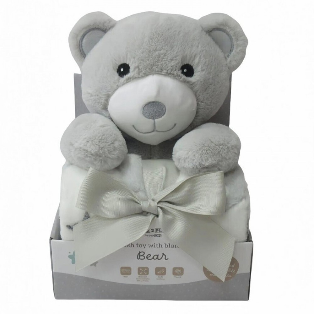 Κουβέρτα Αγκαλιάς & Λίκνου με 3D Λούτρινο Παιχνίδι FreeOn Bear Grey