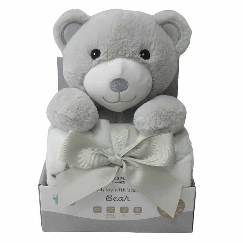 Κουβέρτα Αγκαλιάς & Λίκνου με 3D Λούτρινο Παιχνίδι FreeOn Bear Grey