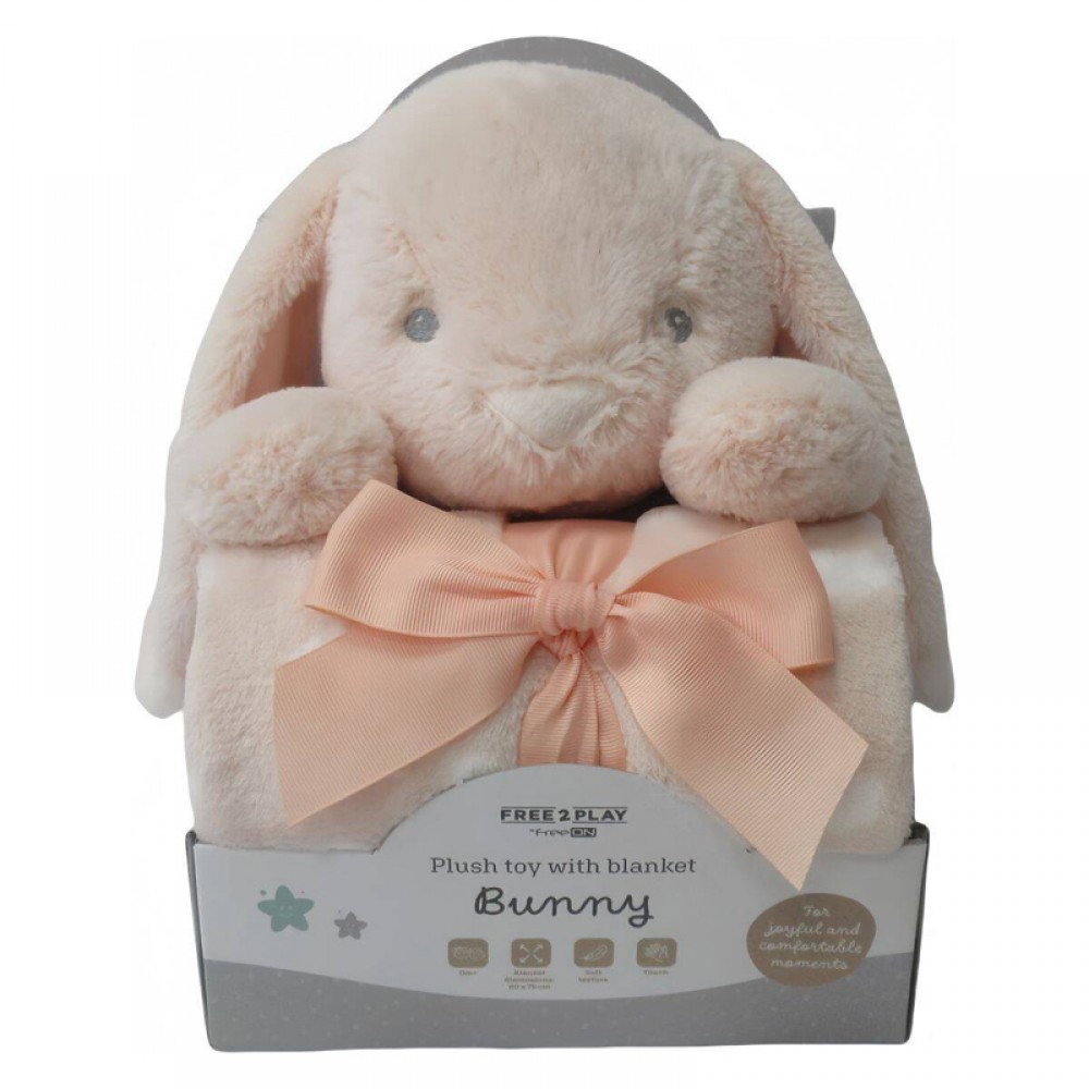 Κουβέρτα Αγκαλιάς & Λίκνου με 3D Λούτρινο Παιχνίδι FreeOn Bunny Orange