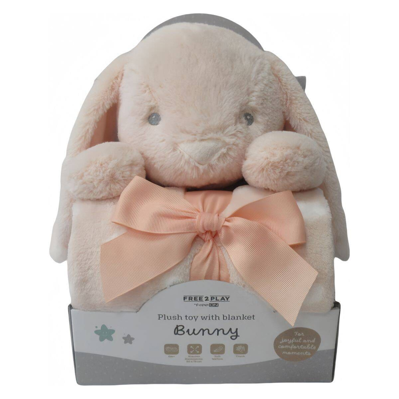 Κουβέρτα Αγκαλιάς & Λίκνου με 3D Λούτρινο Παιχνίδι FreeOn Bunny Orange