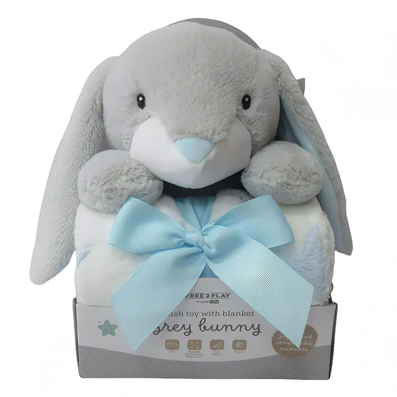 Κουβέρτα Αγκαλιάς & Λίκνου με 3D Λούτρινο Παιχνίδι FreeOn Grey Bunny