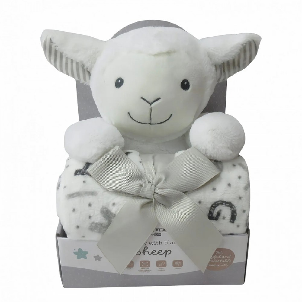 Κουβέρτα Αγκαλιάς & Λίκνου με 3D Λούτρινο Παιχνίδι FreeOn White Sheep