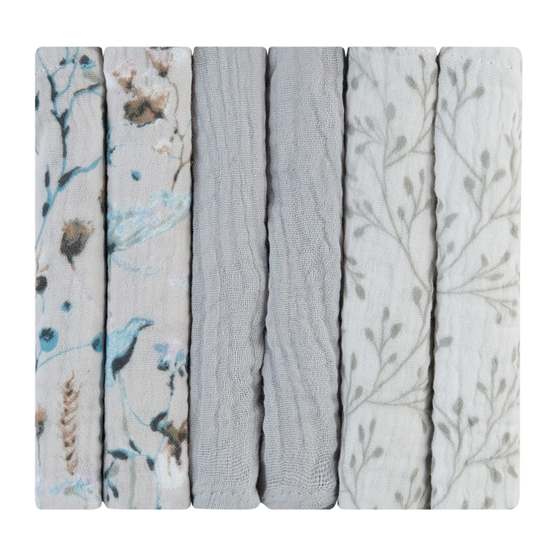 Λαβέτες Μουσελίνας Kikka boo 30x30cm Dreamy Fields Grey (6τεμ.)