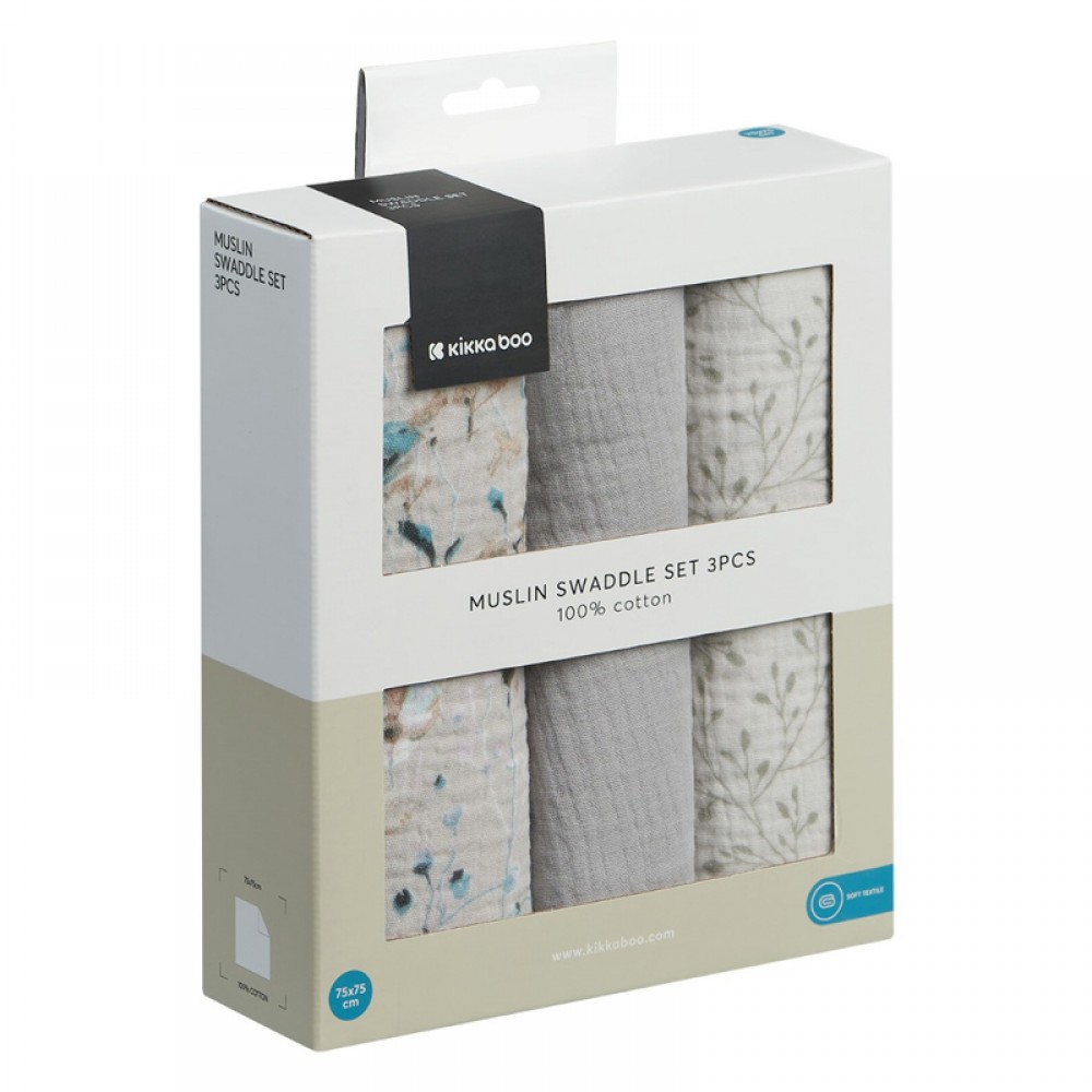 Πάνες Αγκαλιάς Mουσελίνας Kikka boo 75x75cm Dreamy Fields Grey (3τεμ.) Πάνες Αγκαλιάς Mουσελίνας Kikka boo 75x75cm Dreamy Fields Grey (3τεμ.)