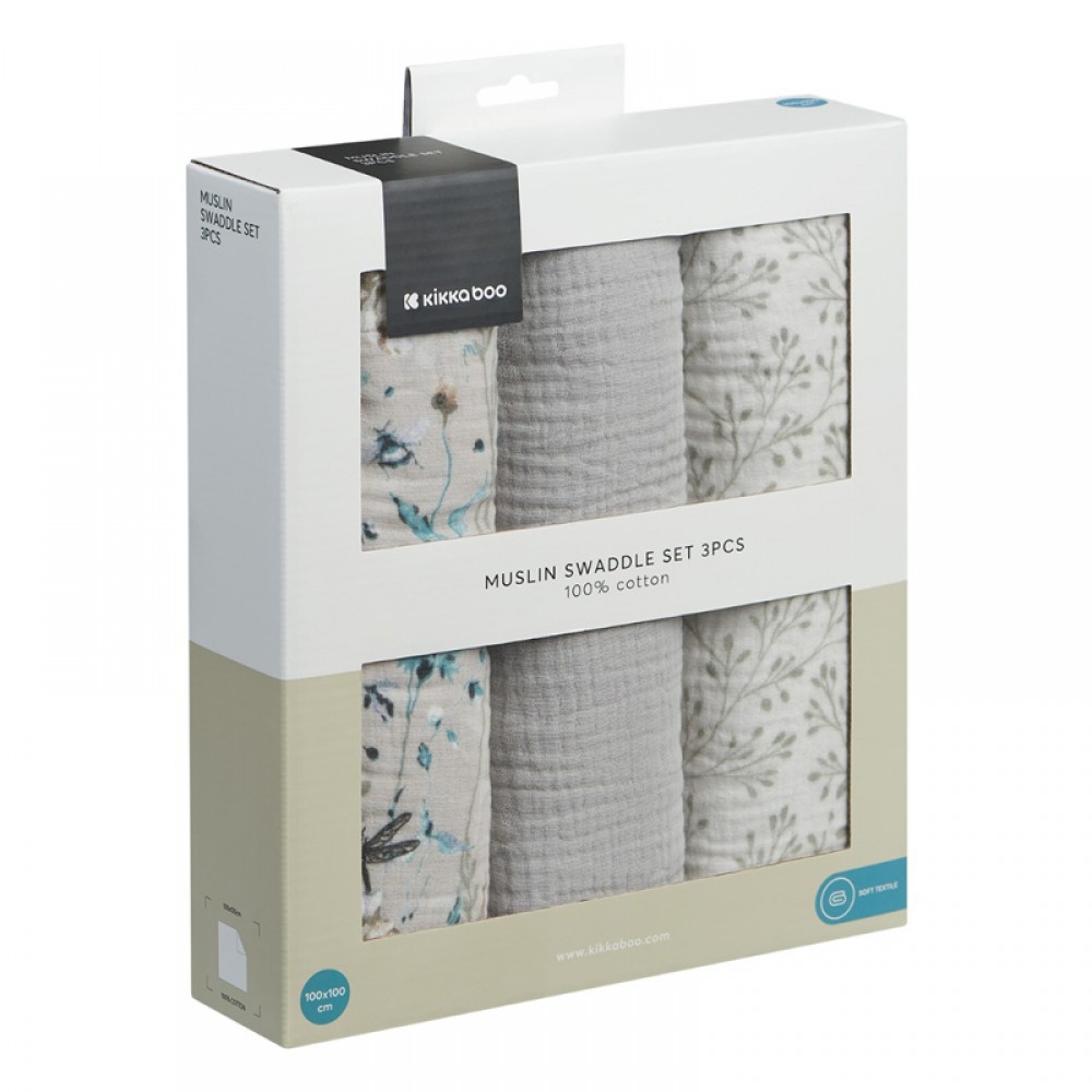 Πάνες Αγκαλιάς Μουσελίνας Kikka boo 100x100cm Dreamy Fields Grey (3τεμ.) Πάνες Αγκαλιάς Μουσελίνας Kikka boo 100x100cm Dreamy Fields Grey (3τεμ.)