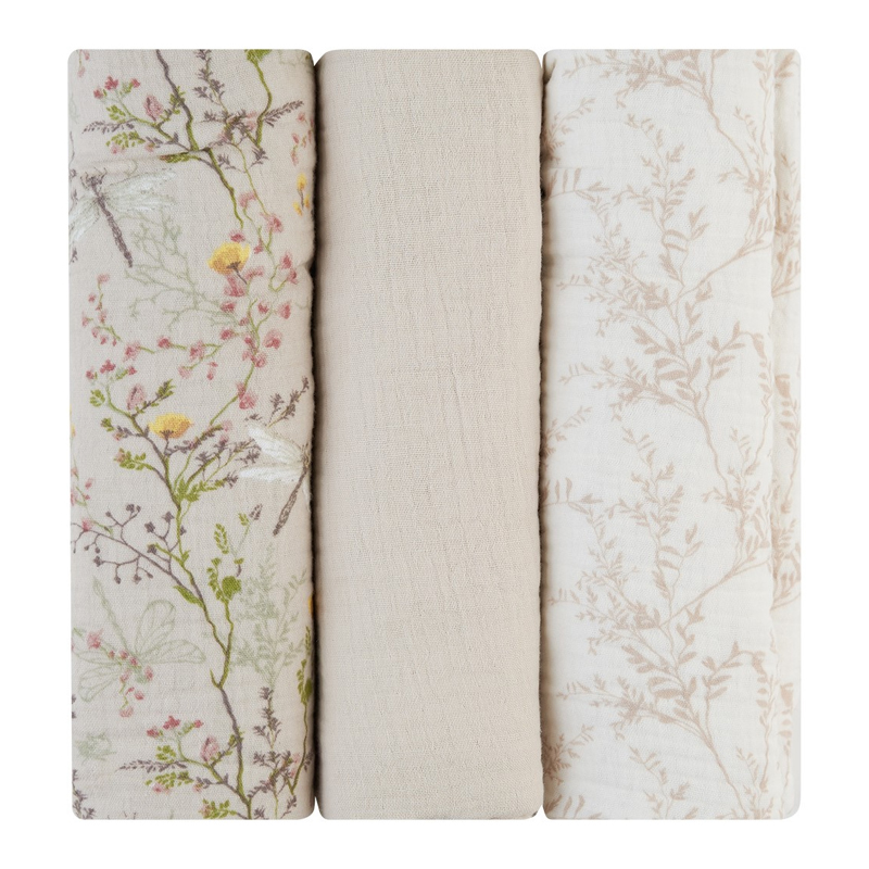Πάνες Αγκαλιάς Μουσελίνας  Kikka boo 100x100cm Secret Garden Beige (3τεμ.)