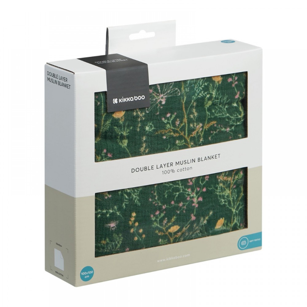 Κουβέρτα Μουσελίνας Kikka boo 100x100cm Secret Garden Green Κουβέρτα Μουσελίνας Kikka boo 100x100cm Secret Garden Green