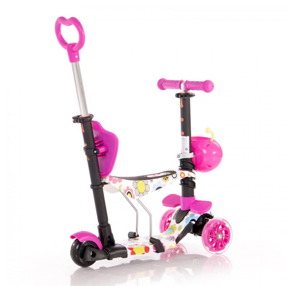 Πατίνι Lorelli Smart Plus Scooter με κάθισμα και χειρολαβή γονέα Pink Flowers 