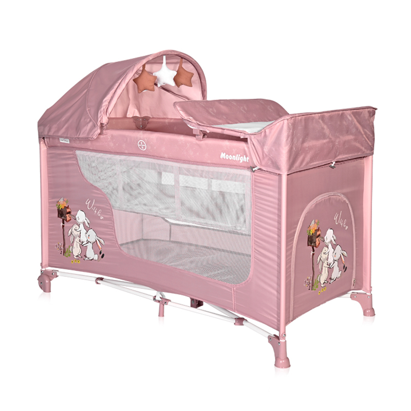 Παρκοκρέβατο Lorelli Moonlight Rocker 2 Layers Beige Rose Rabbits