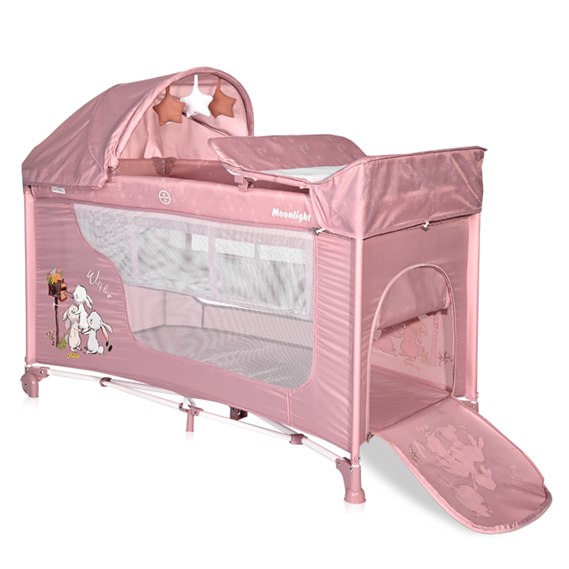 Παρκοκρέβατο Lorelli Moonlight Rocker 2 Layers Beige Rose Rabbits