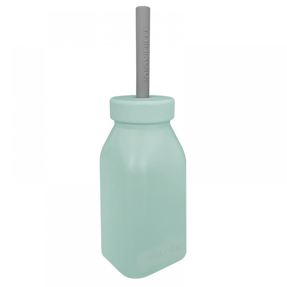 Μπουκάλι Σιλικόνης με Καλαμάκι MinikOiOi Green/Grey