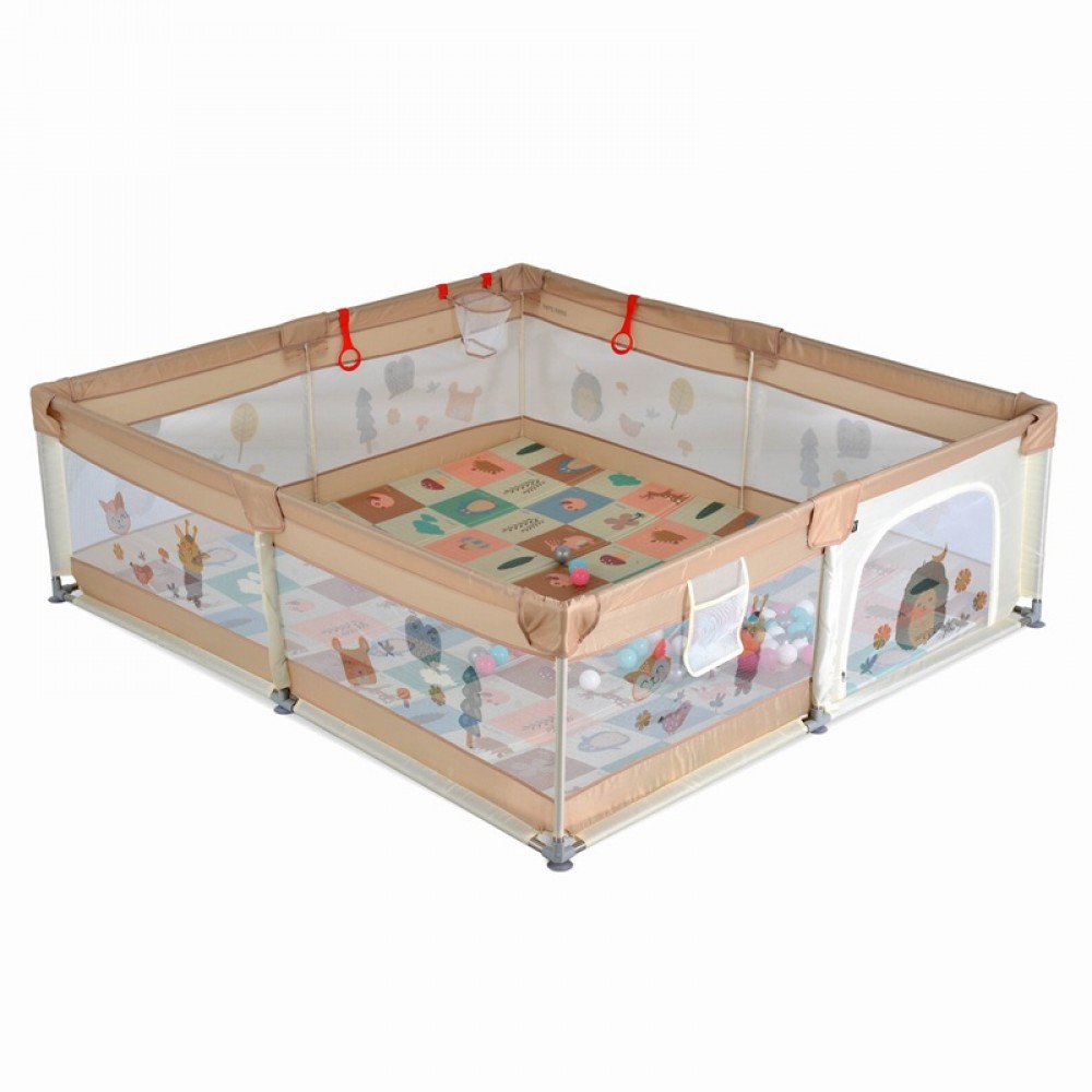 Πάρκο Ορθογώνιο Moni GameZone 180x200 με Χαλάκι & 60 μπαλάκια Beige