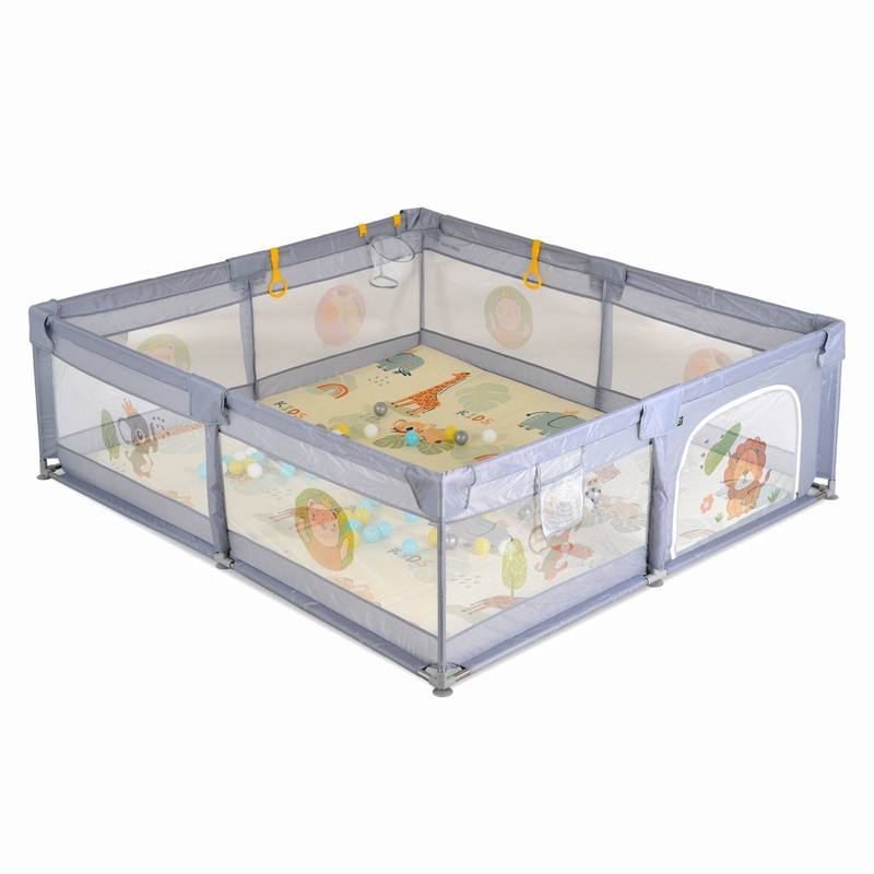 Πάρκο Oρθογώνιο Moni GameZone 180x200 με Χαλάκι & 60 μπαλάκια Grey