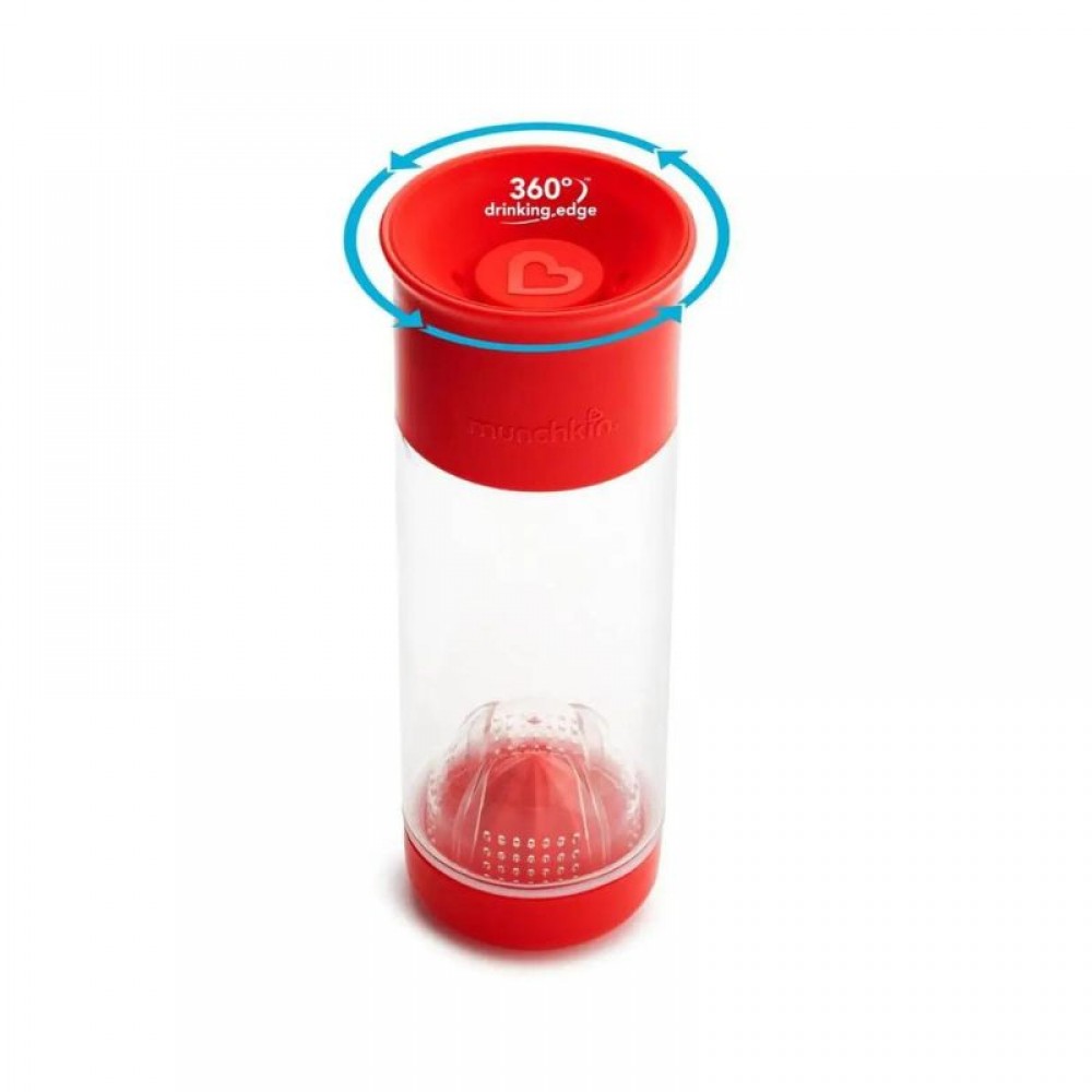 Ποτήρι με θήκη για φρούτα Munchkin Miracle 360° Fruit Infuser Cup 590ml Red 