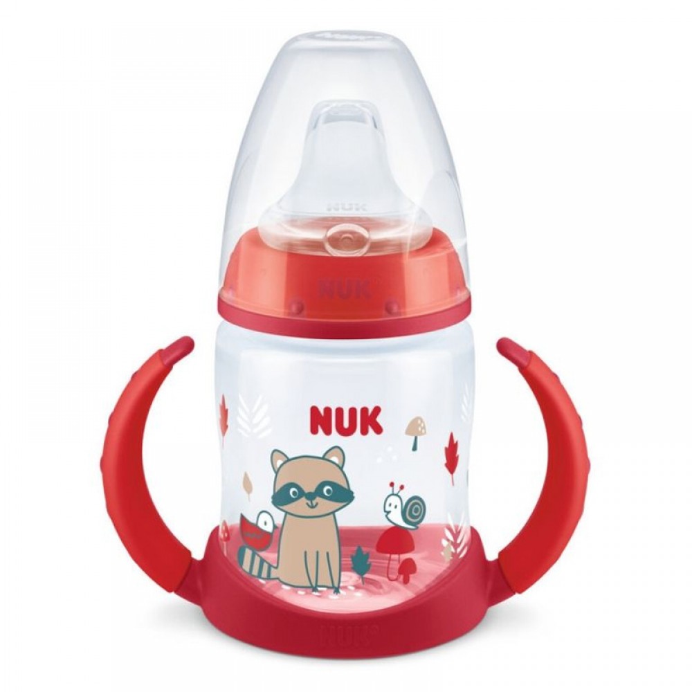 Μπιμπερό Εκπαίδευσης με ρύγχος σιλικόνης NUK First Choice 6-18m 150ml Red Racoon Μπιμπερό Εκπαίδευσης με ρύγχος σιλικόνης NUK First Choice 6-18m 150ml Red Racoon