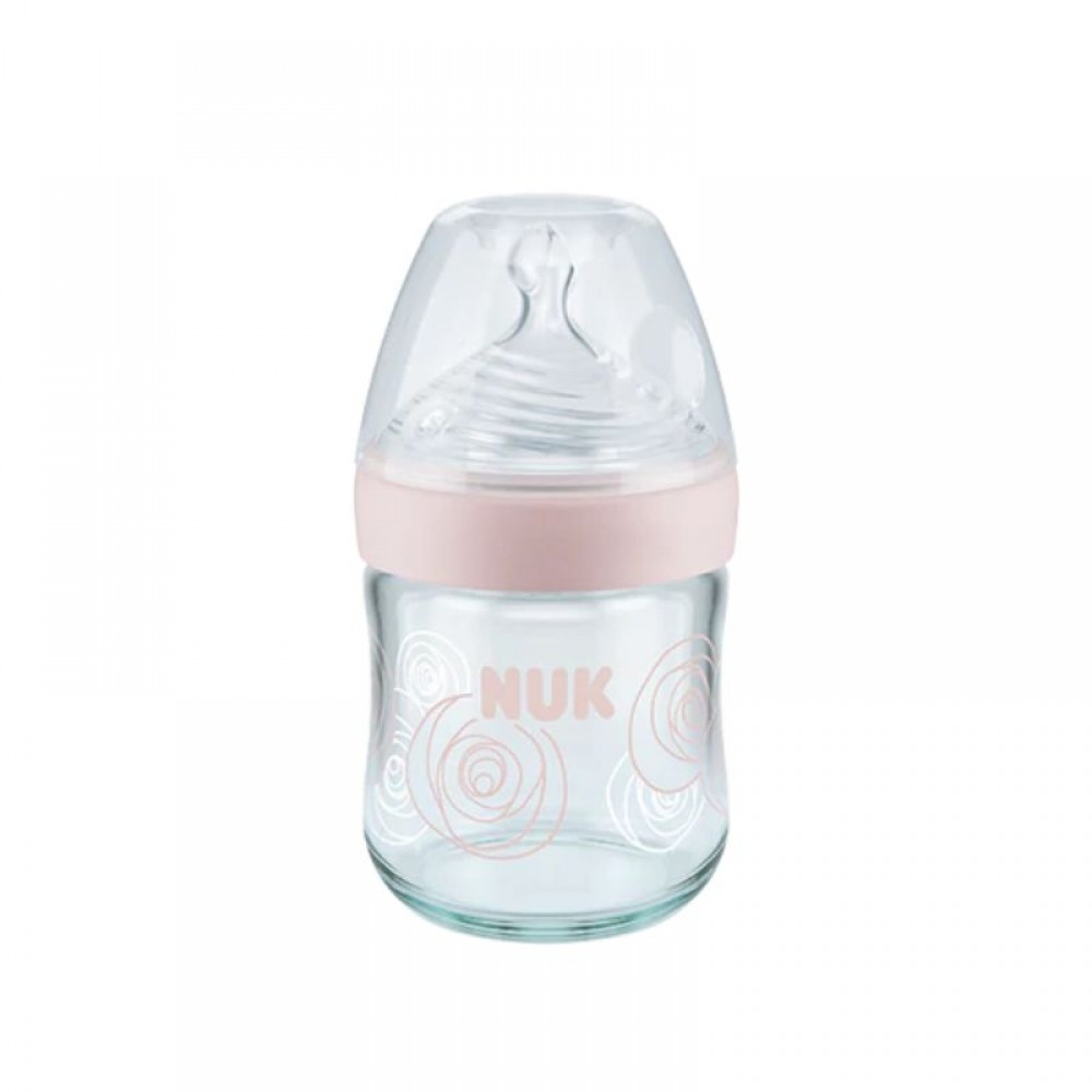 Γυάλινο Μπιμπερό NUK Nature Sense 120ml με Θηλή 0-6m &amp; Δείκτη Ελέγχου Θερμοκρασίας Pink