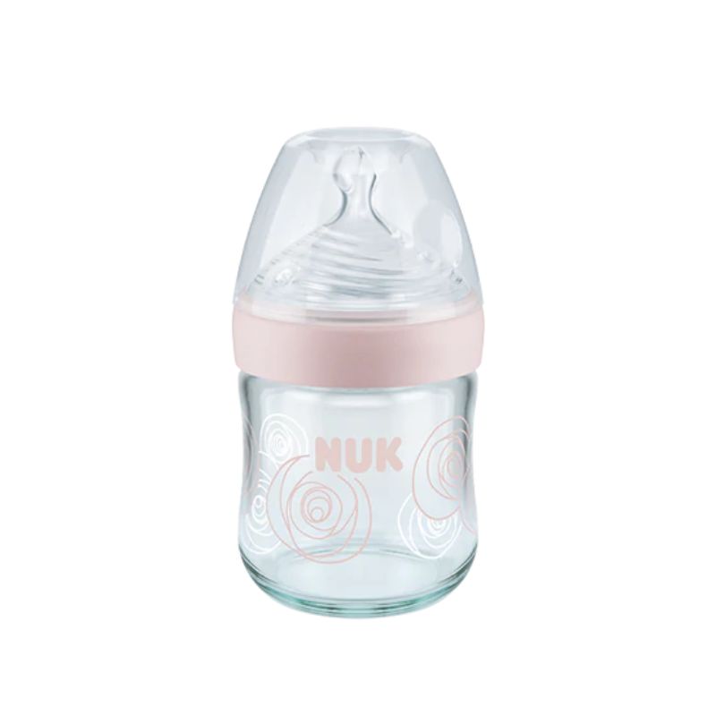 Γυάλινο Μπιμπερό NUK Nature Sense 120ml με Θηλή 0-6m & Δείκτη Ελέγχου Θερμοκρασίας Pink
