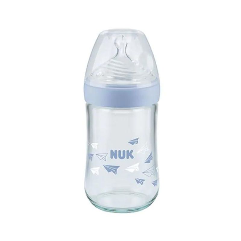 Γυάλινο Μπιμπερό NUK Nature Sense 240ml με Θηλή 6m+ & Δείκτη Ελέγχου Θερμοκρασίας Blue