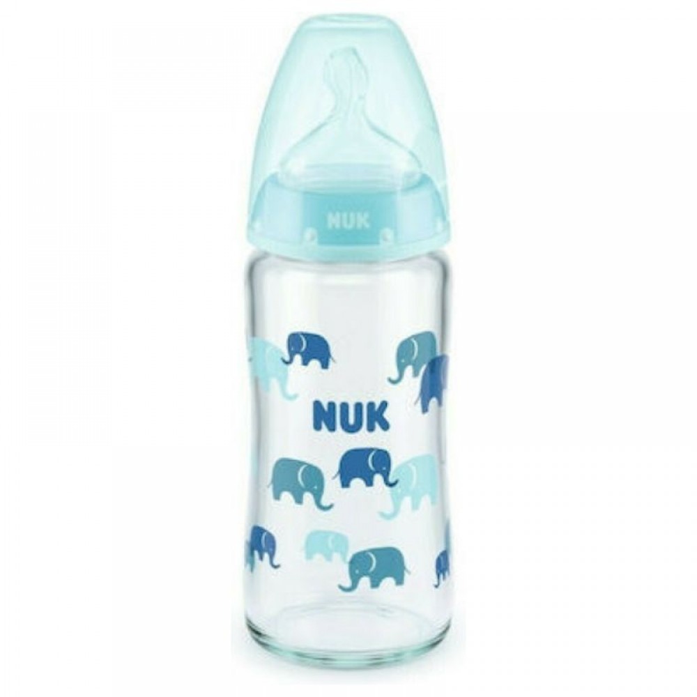 Μπιμπερό γυάλινο NUK First Choice Plus 240ml με θηλή Silic Blue Elephant