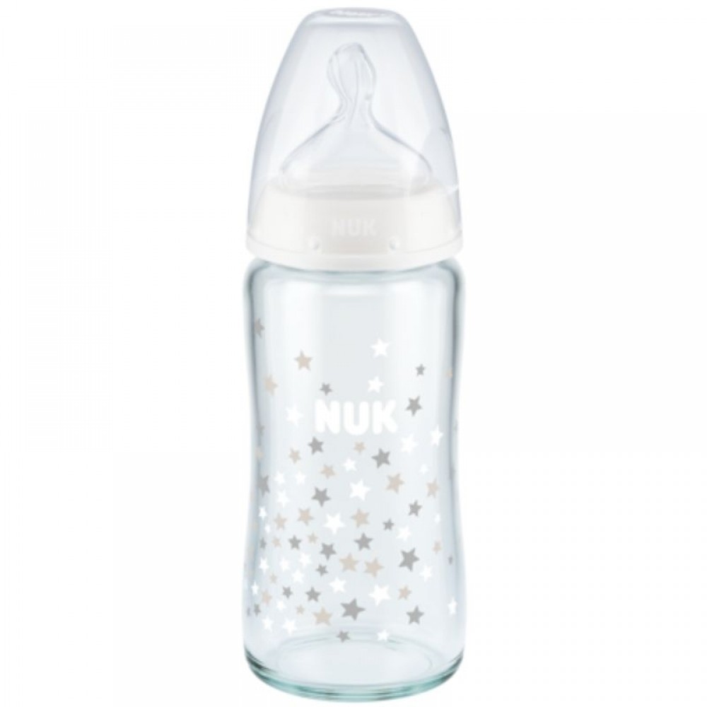 Μπιμπερό γυάλινο NUK First Choice Plus 240ml με θηλή Silic White Stars