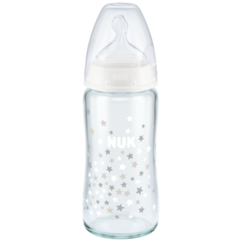 Μπιμπερό γυάλινο NUK First Choice Plus 240ml με θηλή Silic White Stars