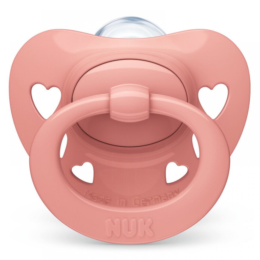Πιπίλα Σιλικόνης με Θήκη Nuk Signature 6-18m Pink Hearts Πιπίλα Σιλικόνης με Θήκη Nuk Signature 6-18m Pink Hearts