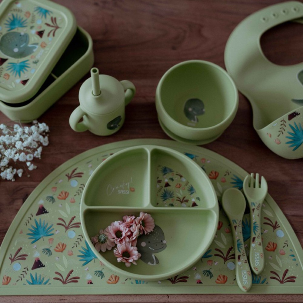 Πιάτο Σιλικόνης με χωρίσματα Sassi Cracky The Dinosaur