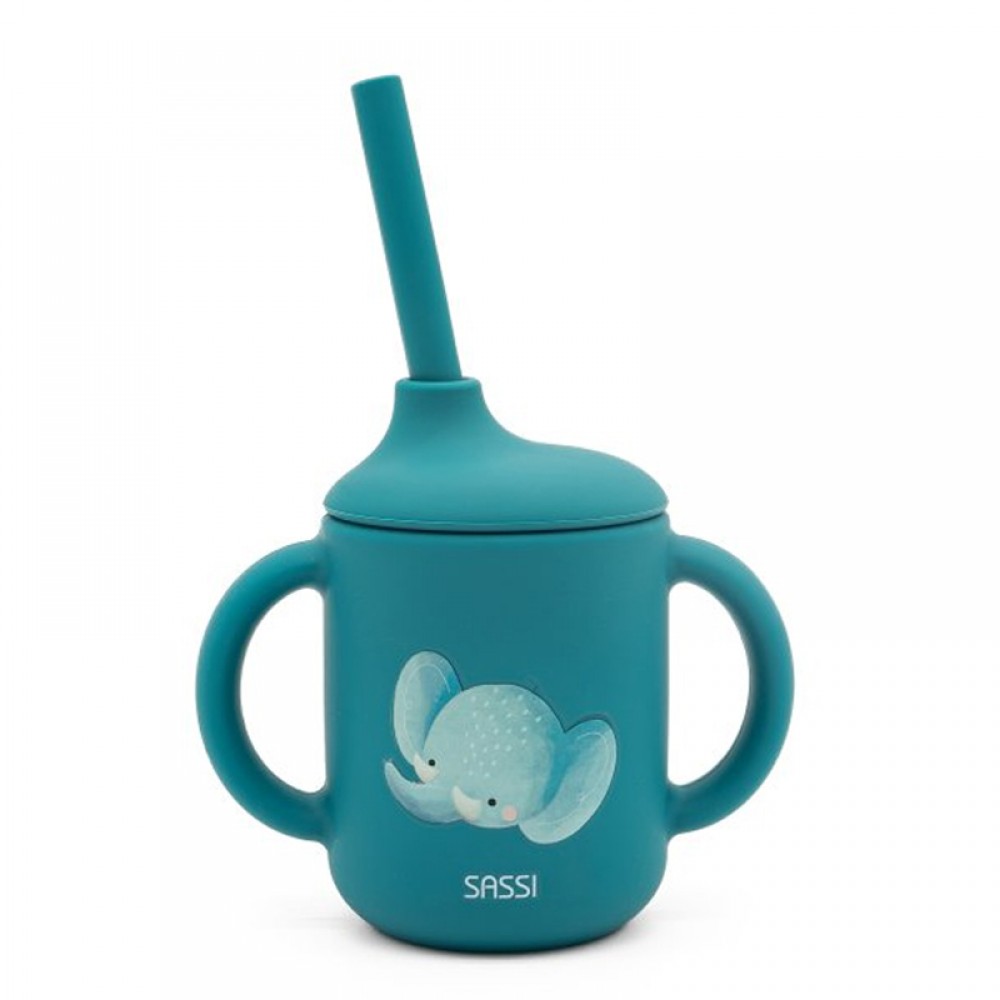 Εκπαιδευτικό Ποτήρι Σιλικόνης με Καλαμάκι Sassi Chewy The Elephant