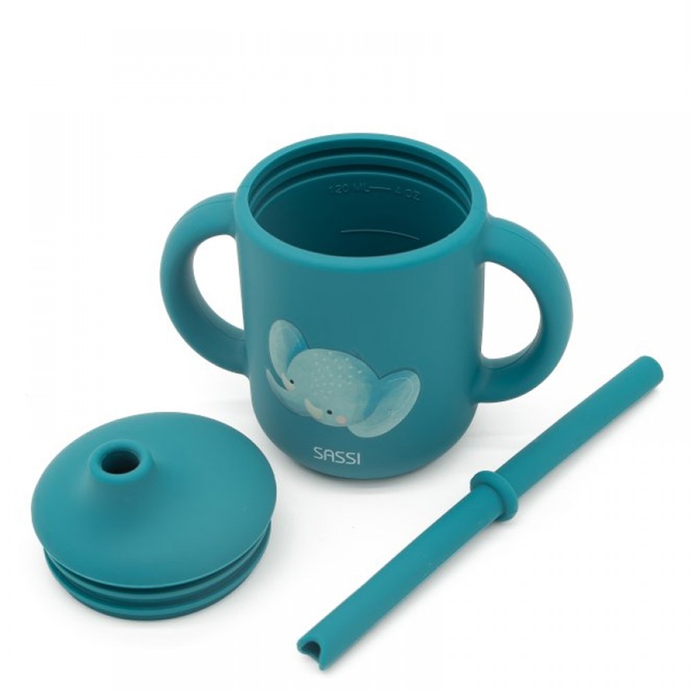 Εκπαιδευτικό Ποτήρι Σιλικόνης με Καλαμάκι Sassi Chewy The Elephant