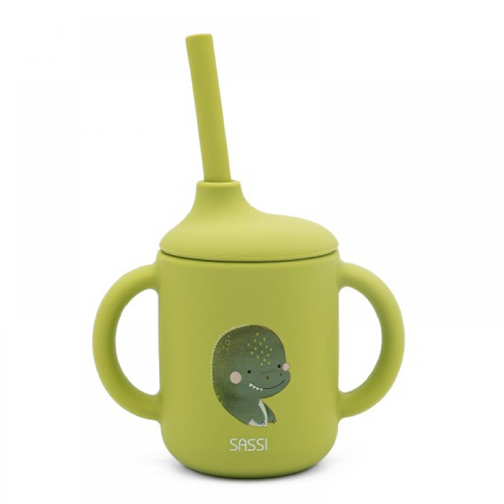 Εκπαιδευτικό Ποτήρι Σιλικόνης με Καλαμάκι Sassi Cracky The Dinosaur